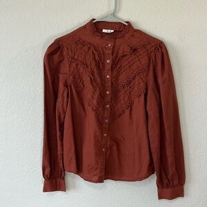 a.n.a Ruffle Long Sleeve Shirt Size Small
